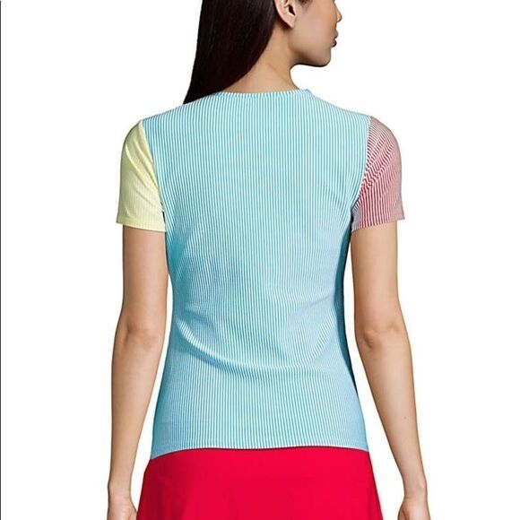 Land’s End swim shirt sleeve bathing suit top Tankini textured striped multi 4 - Picture 4 of 10